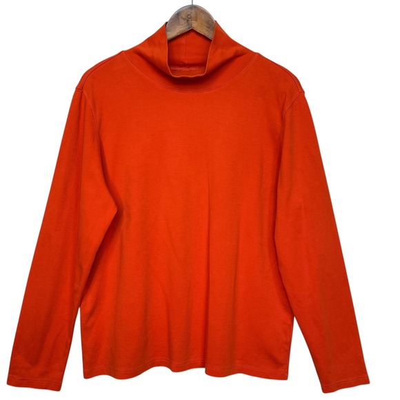Lands' End Womens XL 18-20 Orange Long Sleeve Mock Neck Cotton Top - Picture 1 of 9